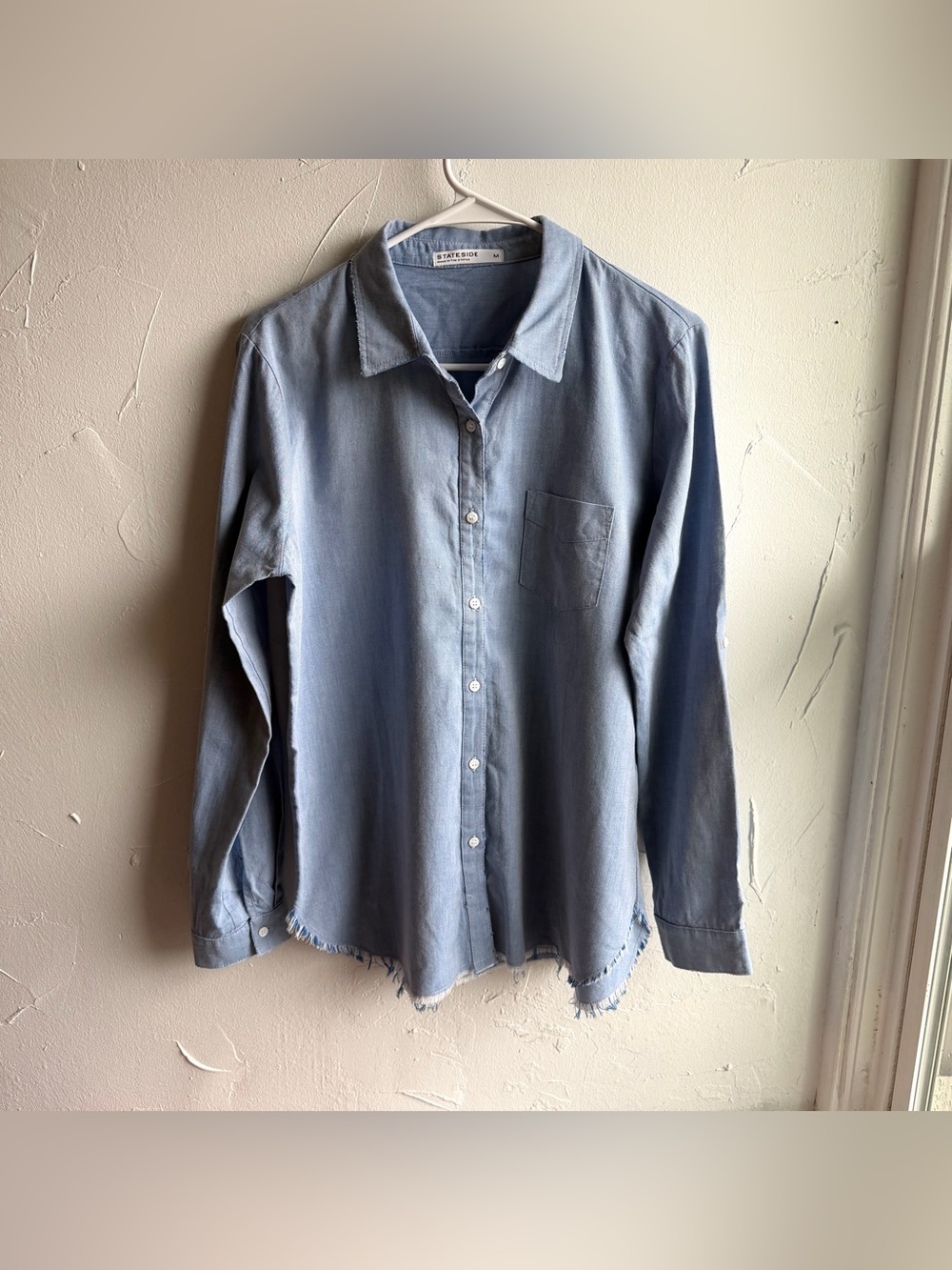 Stateside Chambray Structured Fray Button Down Size Medium